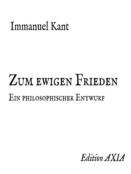 Title details for Zum ewigen Frieden by Immanuel Kant - Available